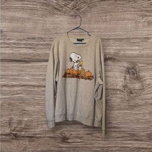 Peanuts Womens Heather Gray Cream Snoopy Pumpkin Pullover Sweatshirt Size 2XL